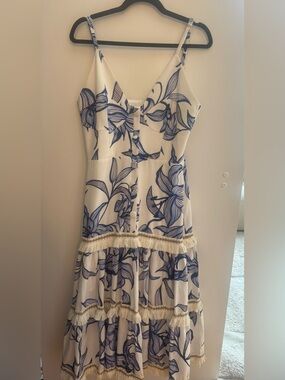 PatBO White Midi Dress with Blue Floral Print